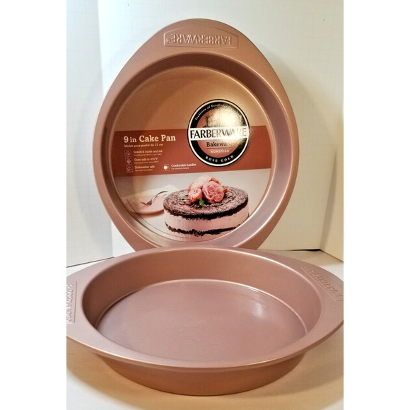 New Pair Of Farberware nonstick Rose Gold 9"Cake Pans NEW - Picture 1 of 6